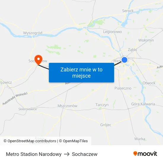 Metro Stadion Narodowy to Sochaczew map