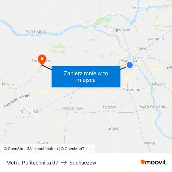 Metro Politechnika 07 to Sochaczew map