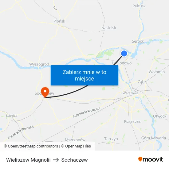Wieliszew Magnolii to Sochaczew map