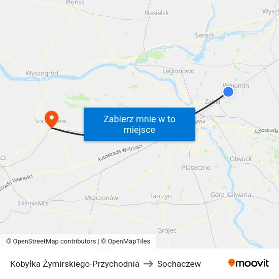 Kobyłka Żymirskiego - Przychodnia to Sochaczew map