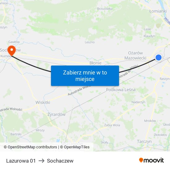 Lazurowa 01 to Sochaczew map