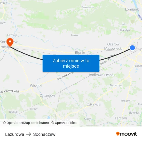Lazurowa to Sochaczew map