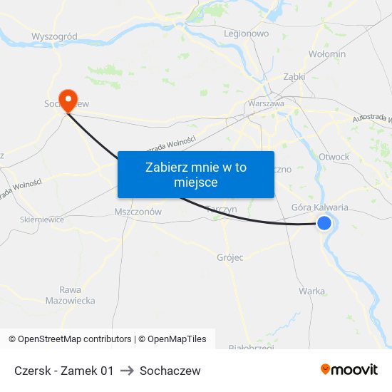 Czersk - Zamek 01 to Sochaczew map