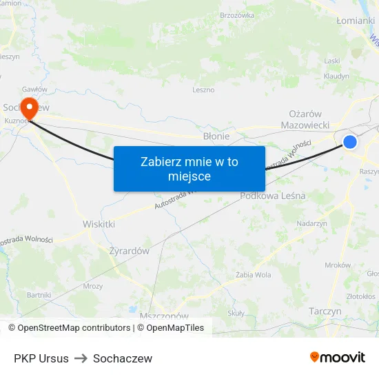 PKP Ursus to Sochaczew map