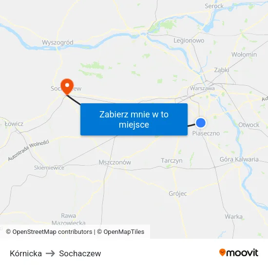 Kórnicka to Sochaczew map