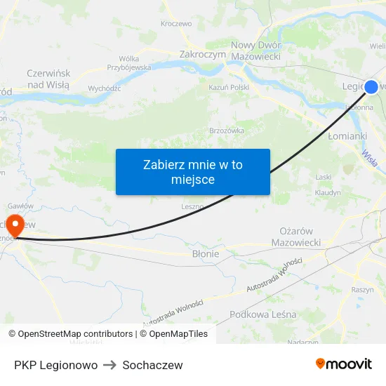 PKP Legionowo to Sochaczew map