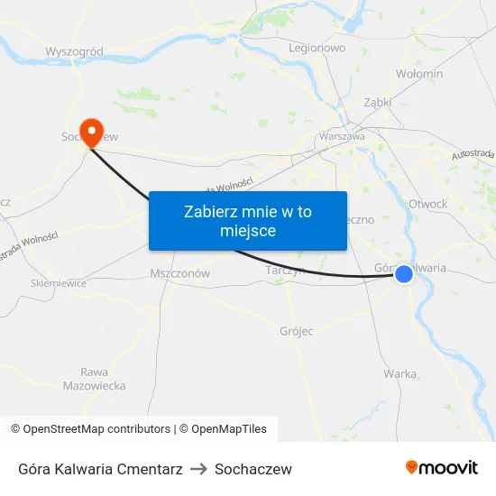 Góra Kalwaria Cmentarz to Sochaczew map