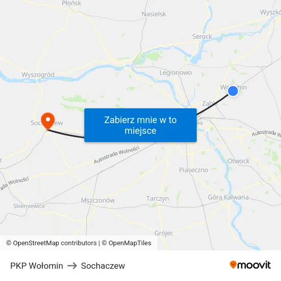 PKP Wołomin to Sochaczew map