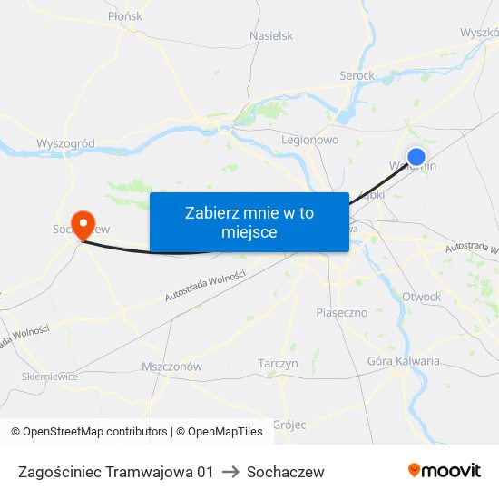 Zagościniec Tramwajowa 01 to Sochaczew map