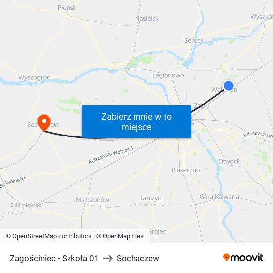 Zagościniec - Szkoła 01 to Sochaczew map