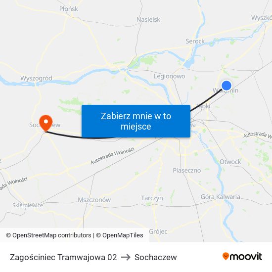 Zagościniec Tramwajowa 02 to Sochaczew map