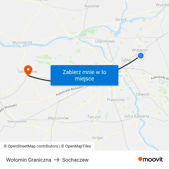 Wołomin Graniczna to Sochaczew map