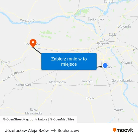 Józefosław Aleja Bzów to Sochaczew map
