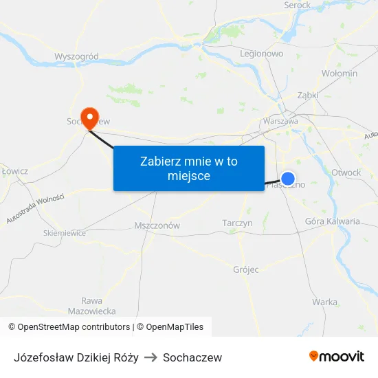 Józefosław Dzikiej Róży to Sochaczew map