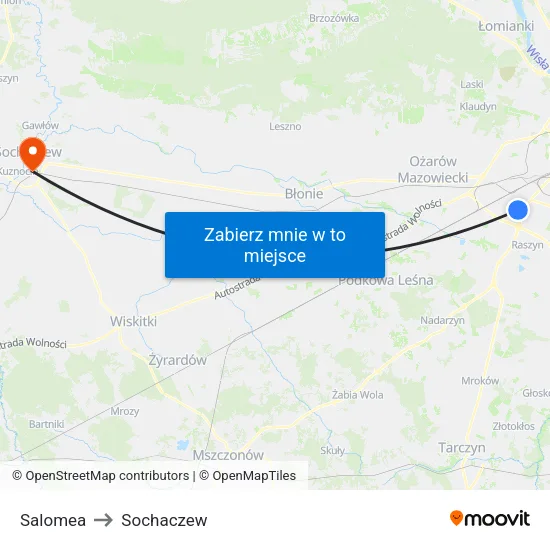 Salomea to Sochaczew map