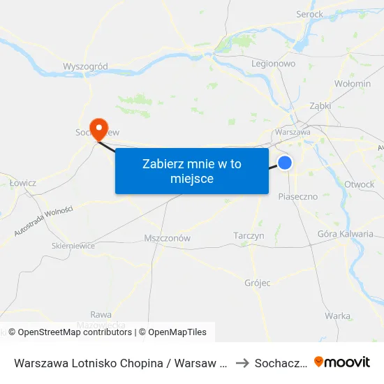 Warszawa Lotnisko Chopina / Warsaw Airport to Sochaczew map