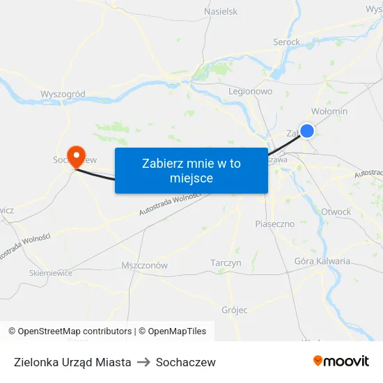 Zielonka Urząd Miasta to Sochaczew map