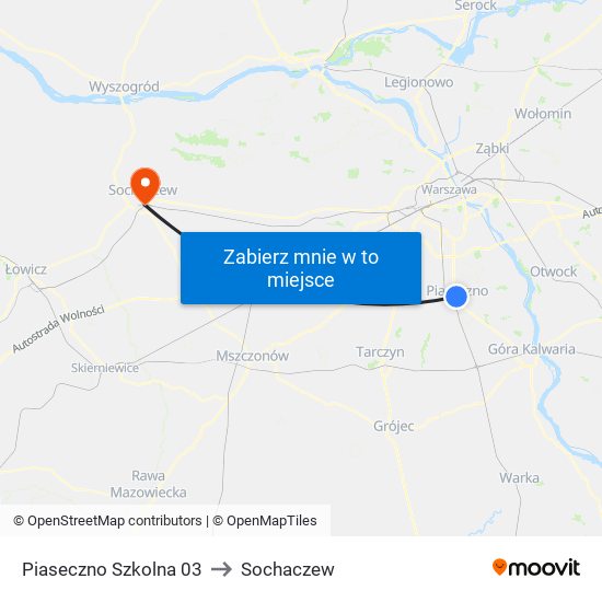 Piaseczno Szkolna 03 to Sochaczew map