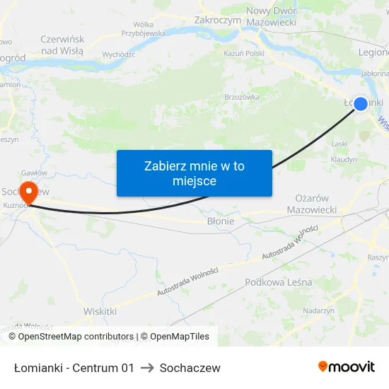 Łomianki - Centrum 01 to Sochaczew map