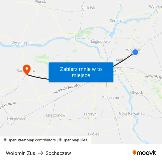 Wołomin Zus to Sochaczew map