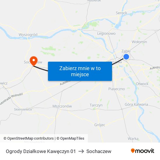 Ogrody Działkowe Kawęczyn to Sochaczew map