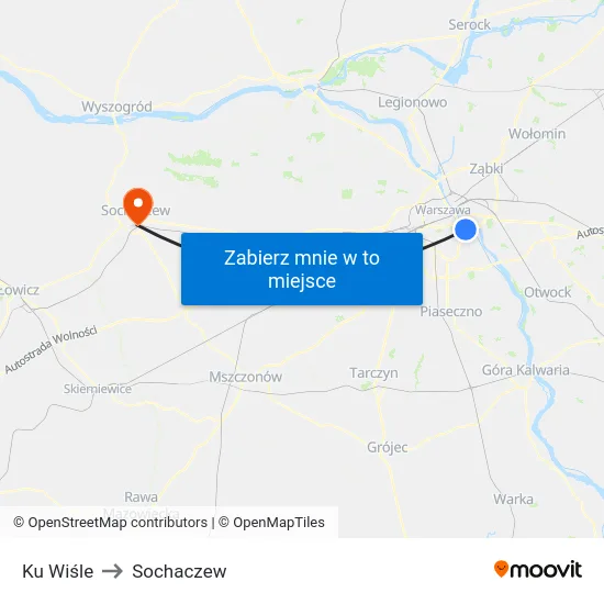 Ku Wiśle to Sochaczew map