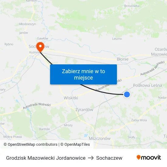 Grodzisk Mazowiecki Jordanowice to Sochaczew map