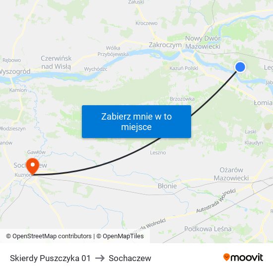 Skierdy Puszczyka to Sochaczew map