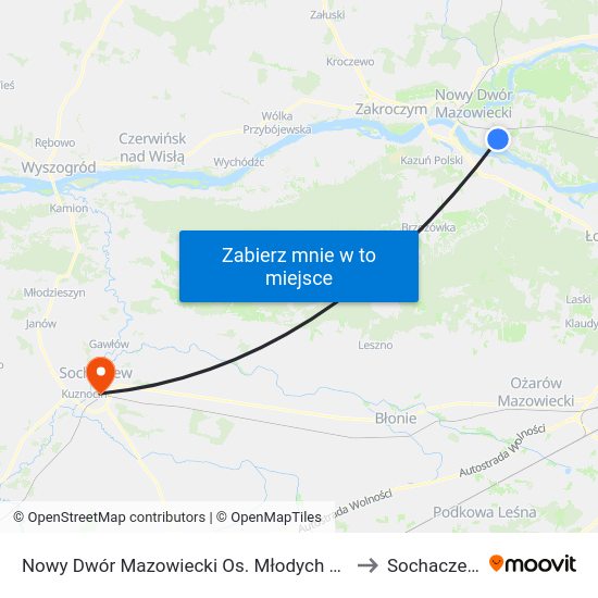 Nowy Dwór Mazowiecki Os. Młodych to Sochaczew map