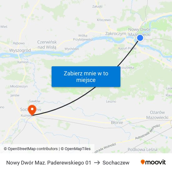 Nowy Dwór Maz. Paderewskiego 01 to Sochaczew map