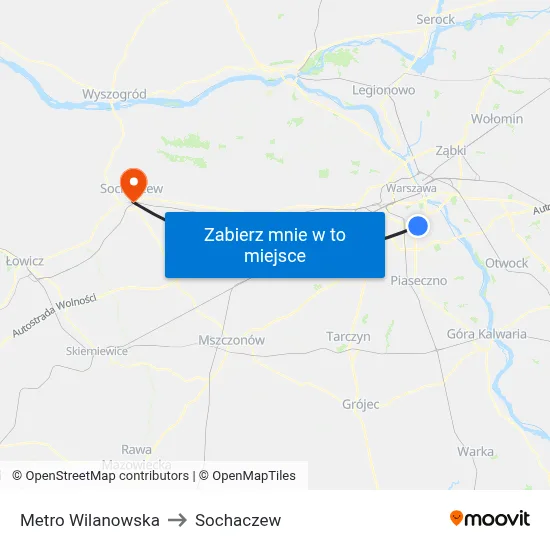 Metro Wilanowska to Sochaczew map