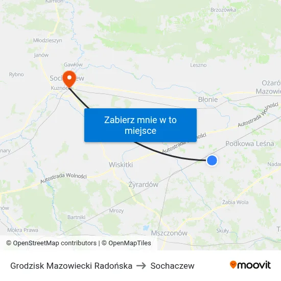 Grodzisk Mazowiecki Radońska to Sochaczew map