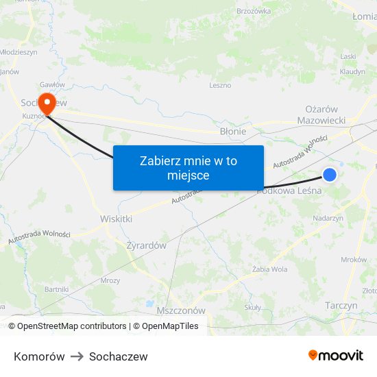 Komorów to Sochaczew map