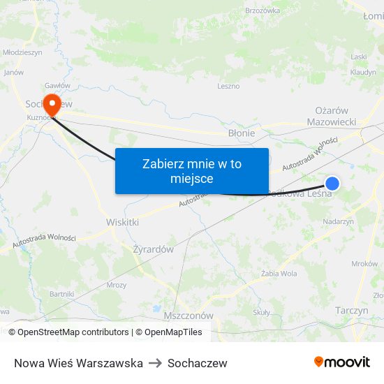 Nowa Wieś Warszawska to Sochaczew map