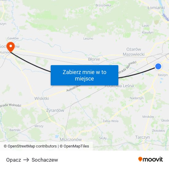 Opacz to Sochaczew map