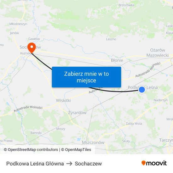 Podkowa Leśna Główna to Sochaczew map