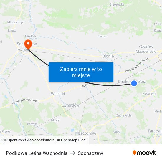 Podkowa Leśna Wschodnia to Sochaczew map