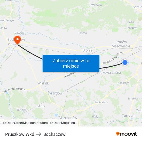 Pruszków Wkd to Sochaczew map