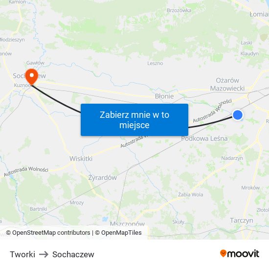 Tworki to Sochaczew map