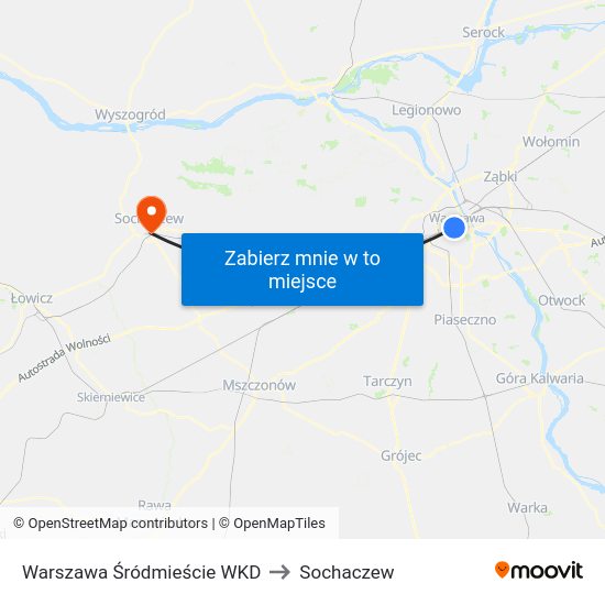 Warszawa Śródmieście WKD to Sochaczew map