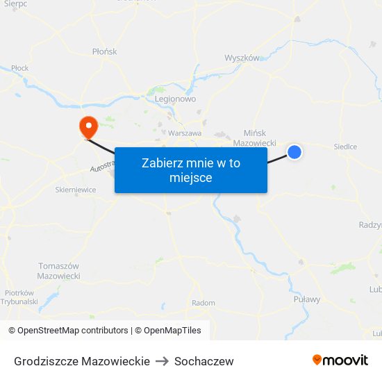 Grodziszcze Mazowieckie to Sochaczew map