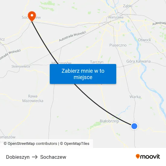 Dobieszyn to Sochaczew map