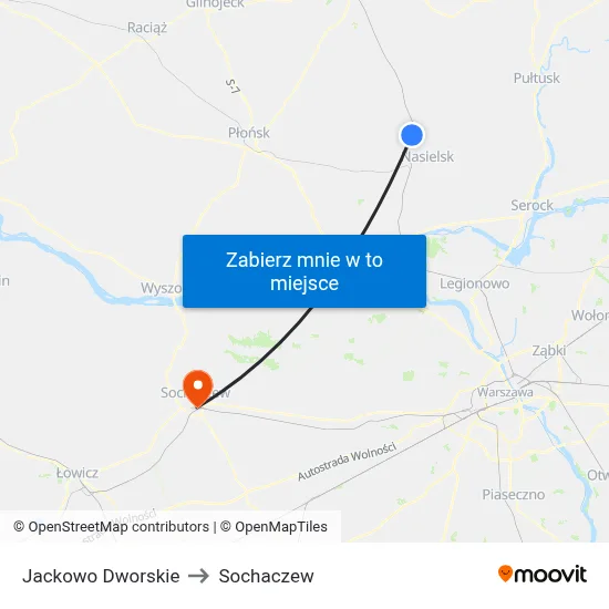 Jackowo Dworskie to Sochaczew map
