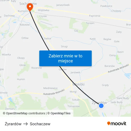 Żyrardów to Sochaczew map