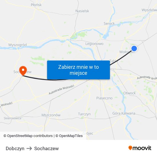 Dobczyn to Sochaczew map