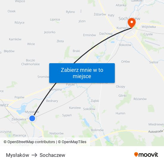 Mysłaków to Sochaczew map