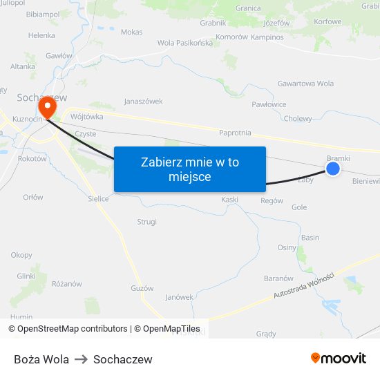 Boża Wola to Sochaczew map