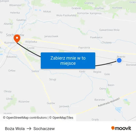 Boża Wola to Sochaczew map