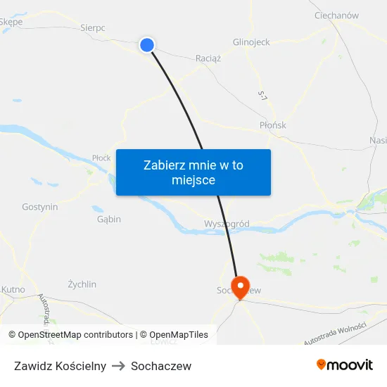 Zawidz Kościelny to Sochaczew map