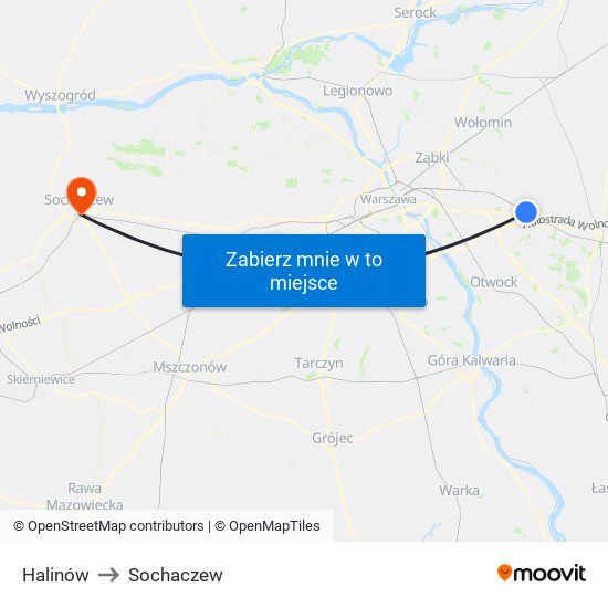 Halinów to Sochaczew map